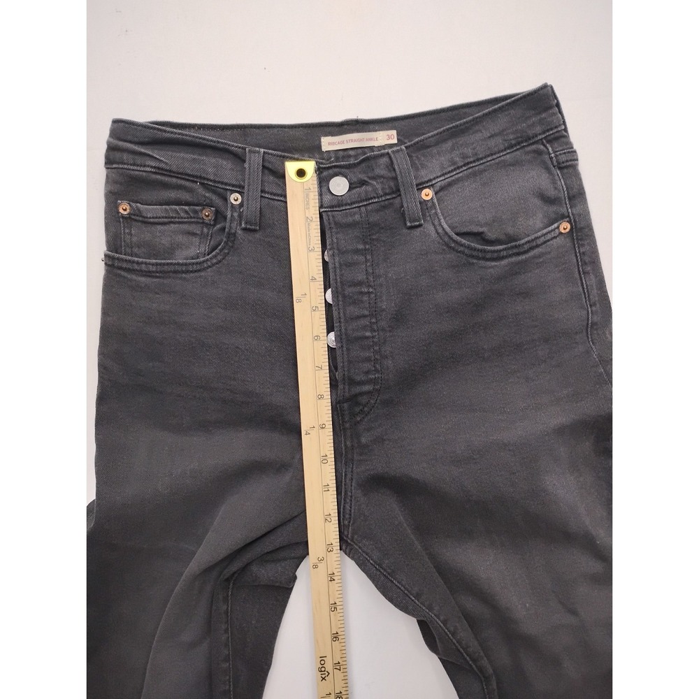 Levis Jeans Womens 28 Black Ribcage Straight Ankle Button Premium Size 30 - Picture 4 of 12